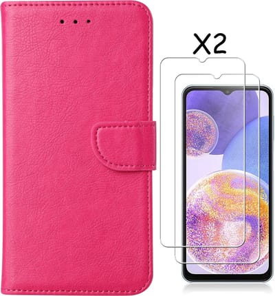 Hoesje Geschikt Voor Samsung Galaxy A23 4/5G hoesje bookcase Rose - Hoesje Geschikt Voor Samsung Galaxy A23 4/5G bookcase portemonnee Hoesje Geschikt Voor Samsung Galaxy A23 screenprotector / 2X Beschermglas