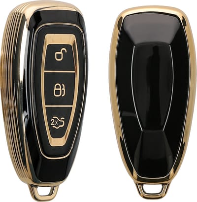 kwmobile autosleutel hoesje geschikt voor Ford 3-knops autosleutel Keyless Go hoes - TPU autosleutel behuizing - Beschermende auto sleutel case - Sleuteletui in zwart / goud