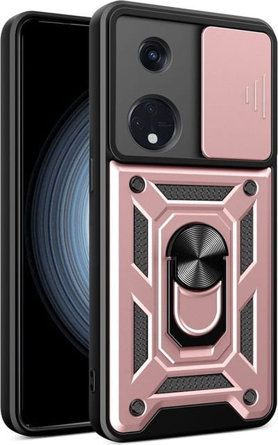 MobyDefend Hoesje - Geschikt voor Oppo Reno8 T - Pantsercase Met Draaibare Ring - Rosé