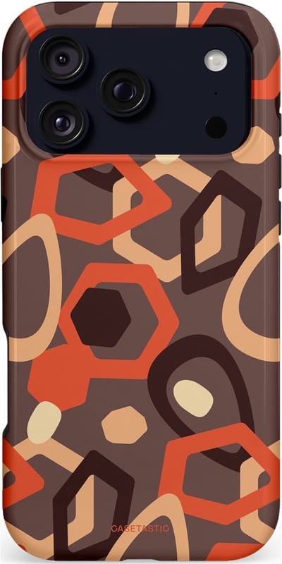 Casetastic hoesje geschikt voor Apple iPhone 17 Pro Max - MagSafe - Dubbellaagse bescherming - Abstracte Retro Vormen - Fashion Case - Donkergrijs Terracotta Taupe