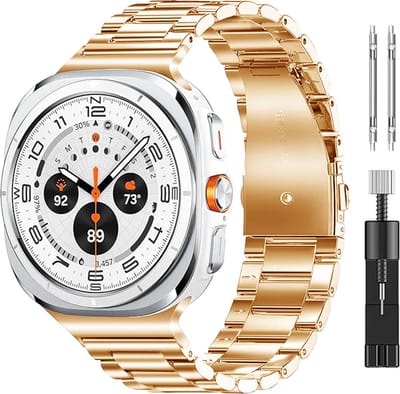 Stravo Stalen schakel bandje – Geschikt voor Samsung Galaxy Watch Ultra 2 (2026) / Ultra (2024/2025) – Metalen RVS horlogebandje + inkort toolkit – Rosé goud