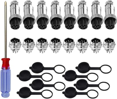 Set van 8 Stuks 7-Pins Luchtvaartconnectoren, 5A 12mm Metaal, Inclusief Rubber Kap en Schroevendraaier voor Betrouwbare Verbindingen