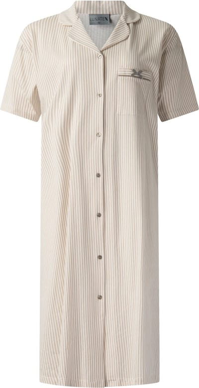 Lunatex - dames nachthemd 224198 met doorknoopsluiting - korte mouw - zand - maat M