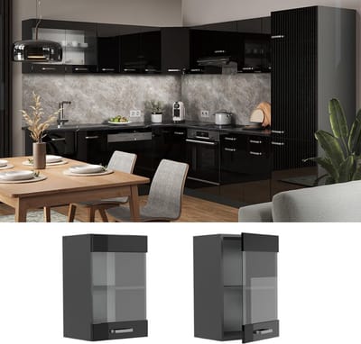 Glazen Hangkast Keuken Zwart Hoogglans Antraciet 40 cm Modulesysteem