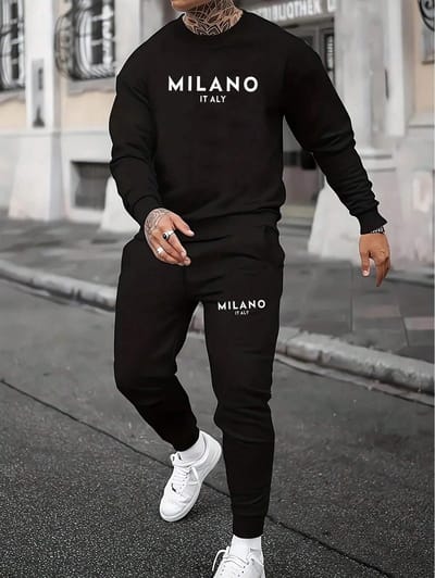 Trainingspak Heren – Sweater Heren – Comfortabele Tracksuit Heren – Milano Italy – Zwart – 5XL