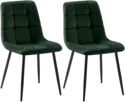 CLP Tilde Set van 2 eetkamerstoelen - Zonder armleuning - Industrieel - Fluweel/groen