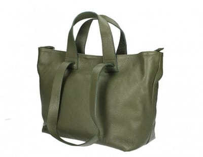 MAXI leren tas - hand vatten - dubbele vakken - zakje voor mobieltje - MILITAIR GROEN kleur