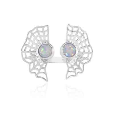 Cavill - Zilveren ring 925 Sterling zilver gerhodineerd - 2 Welo-opalen 0,54 ct rond slijpsel - Uniek spinnenweb design dames ring