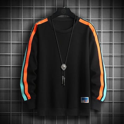 Trui Heren Lente en Herfst Losse Ronde Hals Lange Mouw T-shirt Nieuwe Herfst Onderhemd Top M black