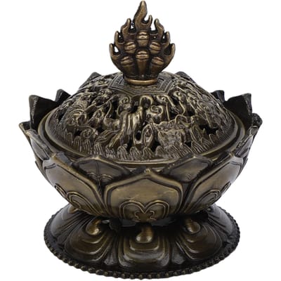 Porte-encens Vintage Alliage de Zinc Cuivre Forme de Fleur Bol à Encens Décoration de Maison Bronze bronze