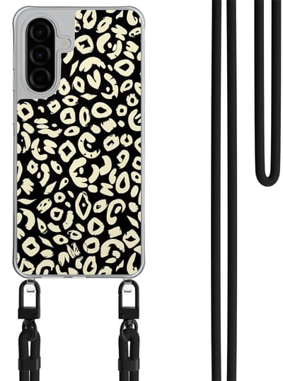 Hoesje met koord geschikt voor Samsung Galaxy A36 - Animal skin - Inclusief Beige koord - Crossbody beschermhoes - Transparant, Beige - Mooie Telefoonhoesjes