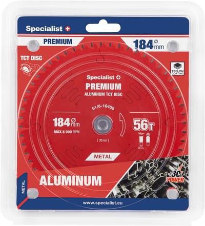 184 mm – 56T Cirkelzaagblad Aluminium / Zaagblad - Asgat 20 / 16 mm - PREMIUM Kwaliteit - SPECIALIST+
