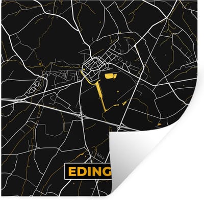 Muurstickers - Sticker Folie - Edingen - Kaart - Plattegrond - Stadskaart - Goud - 100x100 cm - Plakfolie - Muurstickers Kinderkamer - Zelfklevend Behang XXL - Zelfklevend behangpapier - Stickerfolie