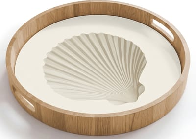 Dienblad rond 40x40 cm - Schootdienblad hout - Schelp - Minimalistisch - Wit - Borrelplank rechthoek - Plateau houten dienbladen