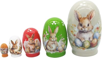 Paashaas Nesting Dolls - Houten Poppen - Lentedecoratie - Handgeschilderd Design - Tot 115 cm - Multicolor