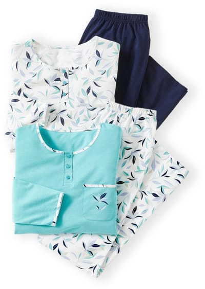 Damart - Set van 2 pyjama's van zuiver gekamd jersey katoen - Dames - Blauw - 34-36 (XS)