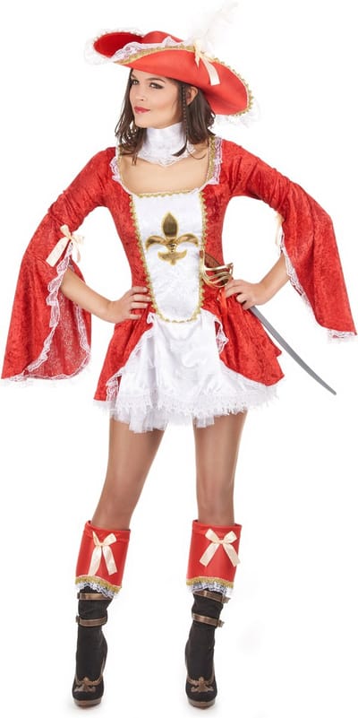 Vegaoo - Sexy rood en wit musketier kostuum voor vrouwen