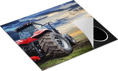 Chefcare Inductie Beschermer Rode Tractor bij Zonsondergang - Trekker - 60x50 cm - Afdekplaat Inductie - Kookplaat Beschermer - Inductie Mat