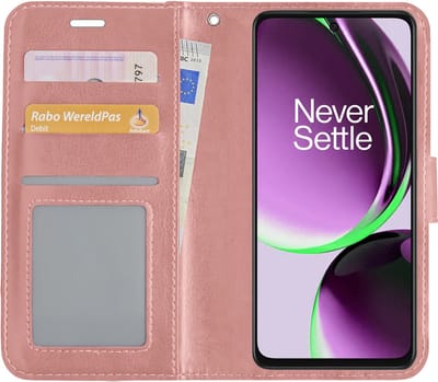 Hoesje - Met Pasjeshouder - Geschikt voor OnePlus Nord CE 3 Lite - Luxe Bookcase Portemonee - Flip Case - Kunstleer Book Case - Flipcase - Book Cover - Walletcase - Portemonneehoes - Rosé goud
