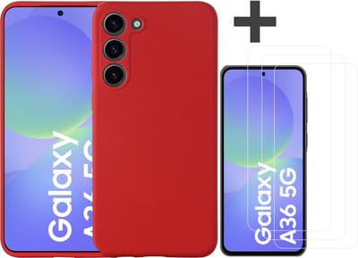 Hoesje geschikt voor Samsung Galaxy A36 hoesje zacht siliconen met 3 Stuks gehard glas Screenprotectors- Arara backcover - Rood