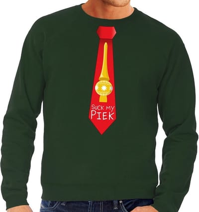 Foute kersttrui / sweater stropdas suck my piek groen voor heren S