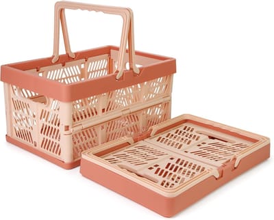 KZQ Opvouwbare boodschappenmand - Ruime opbergdoos met handvat, gemaakt van kunststof - Geschikt voor in de auto, keuken en op de camping - Draagbaar en compact - 42,5 x 33 x 24 cm - oranje