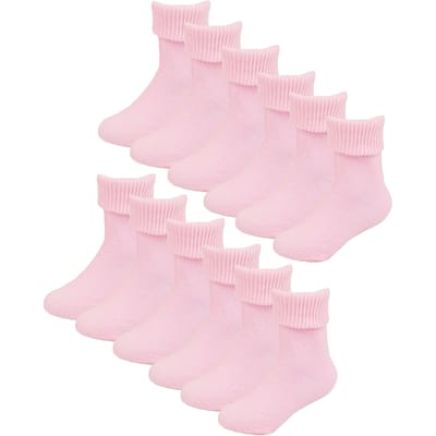 Set van 6 babysokken van katoen met omgeslagen bovenkant - Roze