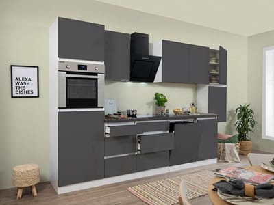 Goedkope keuken 330  cm - complete keuken met apparatuur Lorena  - Wit/Grijs - soft close - keramische kookplaat - vaatwasser - afzuigkap - oven    - spoelbak