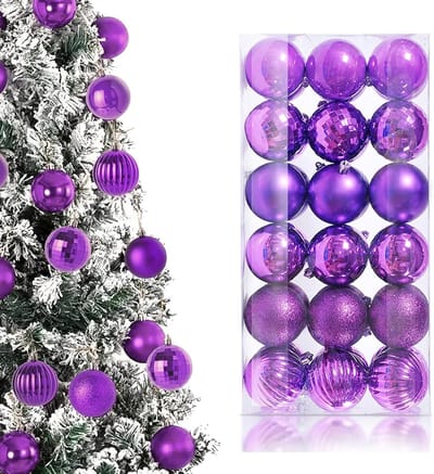 Paarse Kerstballen voor Boomdecoratie - 36 Stuks van 3 cm, Diverse Oppervlakken, Perfect voor Feestdagen en Thuisdecoratie