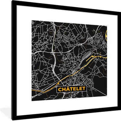 Fotolijst incl. Poster - Stadskaart - Plattegrond - Goud - Châtelet - Kaart - 40x40 cm - Posterlijst