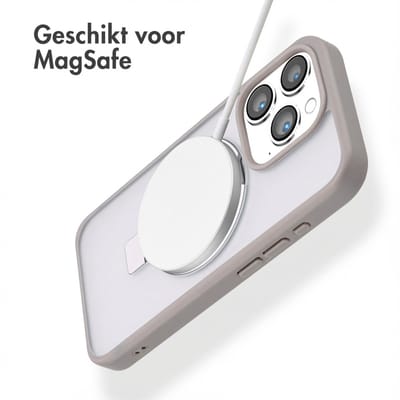 Accezz Hoesje - Geschikt voor Apple iPhone 15 Pro - Ring Stand Backcover geschikt voor MagSafe - Grijs
