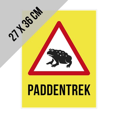 Pictogram/ bord | Opgelet voor padden "Paddentrek" | 27 x 36 cm | Overstekende dieren | Pad | Amfibie | Natuur | Rijweg | Opgepast | Kijk uit | Geel | Opvallend | 1 stuk