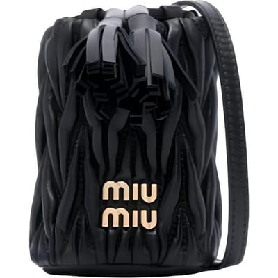Miu Miu Logo Trekkoord Sluiting Mini Handtas Dames Handtassen Zwart 5NR026_2FPP_F0002 Basic Set (Bag+Dust Bag) black
