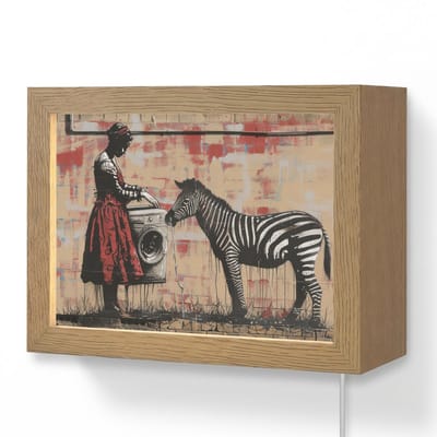 Wandlamp 20x15 cm - Oplaadbaar - Street art - Zebra - Vrouw - Dieren - Graffiti - Banksy Style - Wandlampen binnen woonkamer - Slaapkamer lamp met kabel - Decoratieve nachtlamp - Vloerlamp snoer