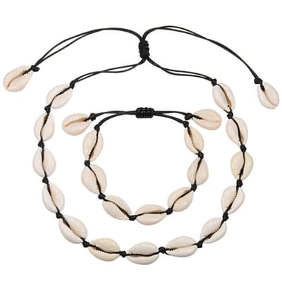 Fako Bijoux - Schelpjes Ketting & Armband - Choker - Schelpen Set - Zwart