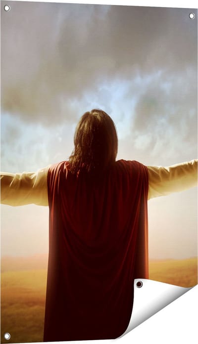 Gards Tuinposter Jezus Christus aan het Bidden bij Zonsopgang - 60x90 cm - Tuindoek - Tuindecoratie - Wanddecoratie buiten - Tuinschilderij