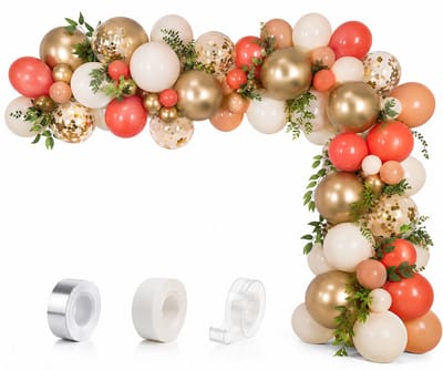Ballonnen Set 95 Stuks | Boho Aardtinten | Goud, Rood, Zalm, Crème & Confetti | Inclusief 3 Taperolletjes | Ballonnenboog Verjaardag Bruiloft Babyshower