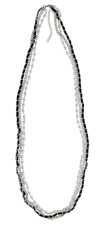 Behave Lange ketting met parels en zwart lint – Nikkelvrije modeketting
