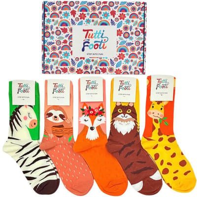 Tutti Footi - Cadeauset 5 paar Dieren Sokken – Maat 36–41 – Katoenmix - Geschenkverpakking