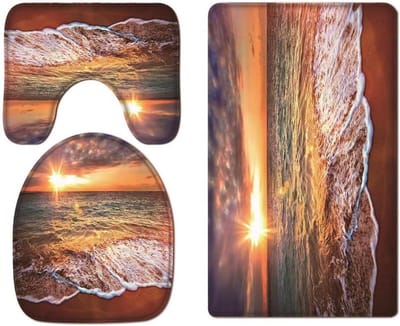 A.Monamour Zand Strand Golven Zee Zonsopgang Dageraad Tropische Fotografie Foto Print Flanel Doek Wasbare Toilet Stoelhoezen Toilet Deksel Covers Kussens Pads Skidproof Badmat Tapijt Voor Toiletaccessoires