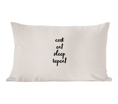 Sierkussens - Kussentjes Woonkamer - 60x40 cm - Quotes - Eten - Spreuken - Cook eat sleep repeat - Koken