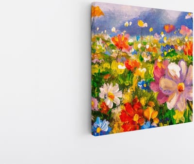 Saammp Canvas Schilderij - Bloemenweide Kleurrijk - Natuur - Abstract - 20x20 - Foto op canvas - Wanddecoratie - Muurdecoratie Woonkamer - Kantoor Decoratie