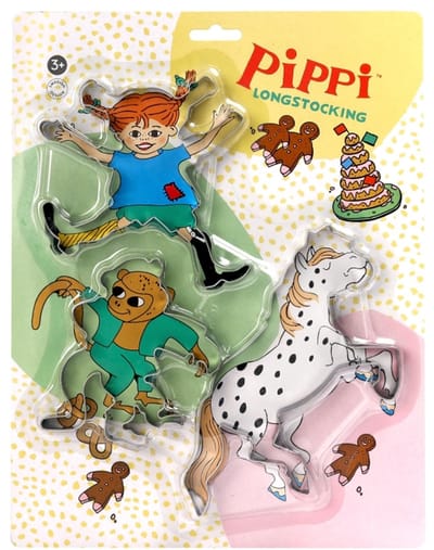 Kinderboeken Pippi Langkous bakvormen koekjesvormen set met figuren.