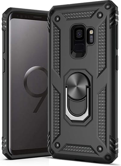 HB Hoesje Geschikt voor Samsung Galaxy S9 - Anti-Shock Hybrid Armor Back Cover - Hoes met Kickstand Ring - Zwart