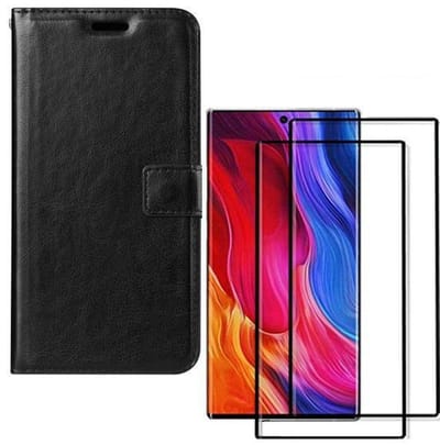 hoesje Geschikt voor: Samsung Galaxy Note 10 Portemonnee zwart met 2 stuks Glas Screen protector