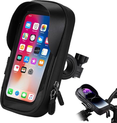 Telefoonhouder Fiets – 360 graden draaibaar – Waterdicht – Met opbergvak – Universeel – Afneembaar – Fietsaccessoire – Geschikt voor fietsen, motoren en scooters – Zwart