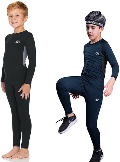 MEETYOO thermisch ondergoedset voor kinderen, huidvriendelijk sportondergoed basislaag winterski-jachtuitrusting voor jongens meisjes-zwart-Zwart-XL