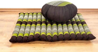 Fine Asianliving Thais Kussen Set: Ronde Meditatiekussen Zafu 40x20cm, Meditatie Mat Zabuton 76x72cm Yoga Kapok Groen Meditatie Mat Matras