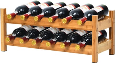 COSTWAY Bamboe wijnrek met 3 niveaus, 12-flessen aanrecht flessenrek, ruimtebesparende wijn display en opslag rack met arc design, vrijstaande wijnopslaghouder voor keuken, pantry, café & wijnkelder, 62 x 24 x 25 cm