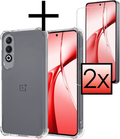 Hoesje - Met Screenprotector - 2 Stuks - Geschikt voor OnePlus Nord CE4 - Sterk & Shockproof - Siliconen Case - Back Cover - Telefoon Hoes - Shock Proof - Transparant